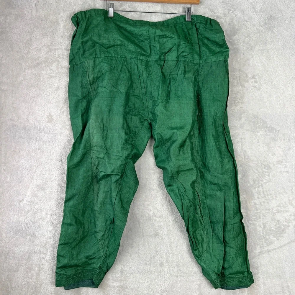 Vintage Textured Harem MC Hammer Pants Green Boho Baggy Trousers one size
